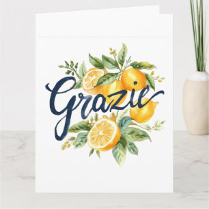 Tarjeta De Agradecimiento Grazie - Acuarela Elegante de Limones Italianos