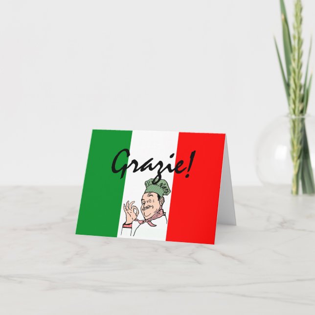 Tarjeta De Agradecimiento Grazie da las gracias a chef italiano (Anverso)