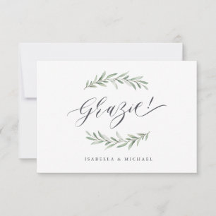 Tarjeta De Agradecimiento ¡Grazie! Sencilla caligrafía vegetación rústica