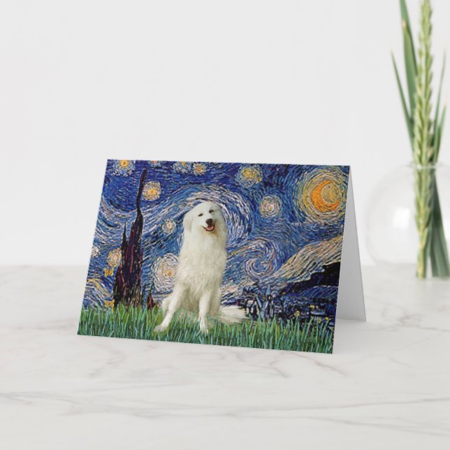 Tarjeta De Agradecimiento Great Pyrenees (3) in Starry Night (Van Gogh) (Anverso)