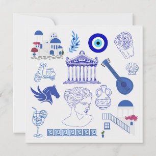 Tarjeta De Agradecimiento Grecia Azul y Blanco