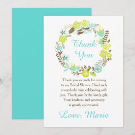 Tarjeta De Agradecimiento Green and Brown Floral Wreath Bridal Shower