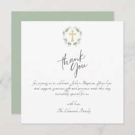 Tarjeta De Agradecimiento Green and Gold Minimalist Baptism