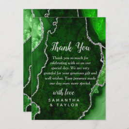 Tarjeta De Agradecimiento Green and Silver Agate Marble Wedding