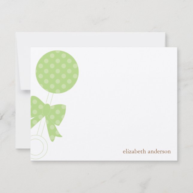 Tarjeta De Agradecimiento Green Baby Rattle Shower (Anverso)