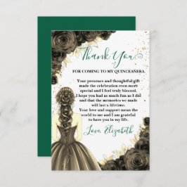 Tarjeta De Agradecimiento Green & Black Quinceañera Custom Thank You Card