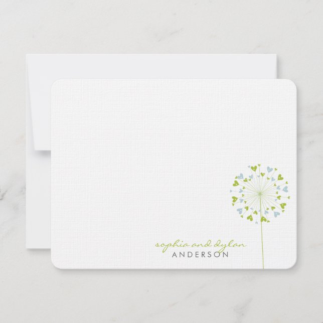 Tarjeta De Agradecimiento Green Blue Dandelions Love Boda Gracias Card (Anverso)