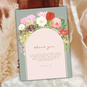 Tarjeta De Agradecimiento Green Boho Arch Cactus Bloom Desert Baby Shower