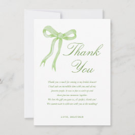Tarjeta De Agradecimiento Green Bow está atando la ducha nupcial