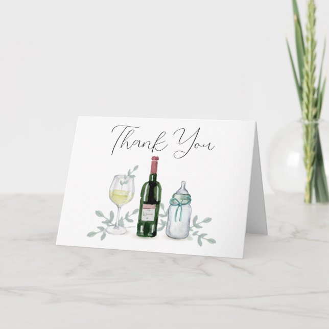 Tarjeta De Agradecimiento Green Champagne Sip & See Baby Shower (Anverso)