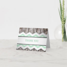 Tarjeta De Agradecimiento Green Chevron & Wood Rustic Gracias Cartas