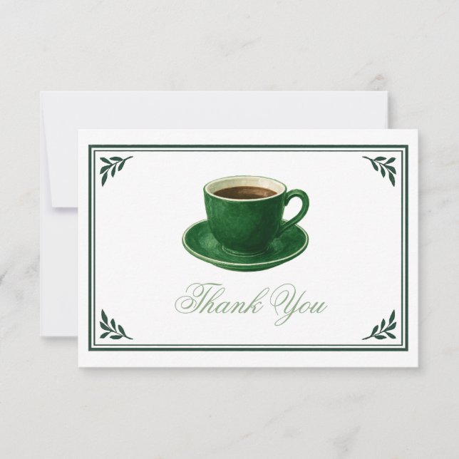 Tarjeta De Agradecimiento Green Coffee Cup Baby Shower Elegant Thank You (Anverso)