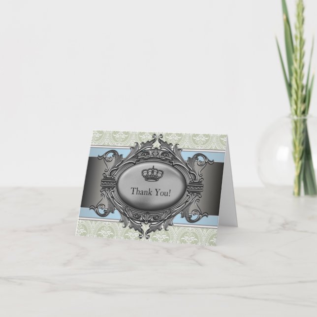 Tarjeta De Agradecimiento Green Damask Crown Little Prince Gracias Cartas (Anverso)