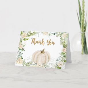Tarjeta De Agradecimiento Green Fall Pumpkin Baby Shower