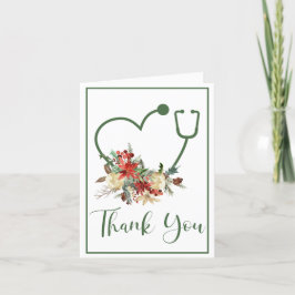 Tarjeta De Agradecimiento Green Floral Stethoscope Festividades Cardíacas Gr