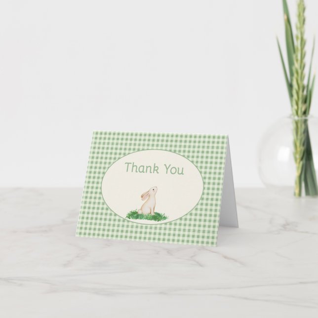 Tarjeta De Agradecimiento Green Gingham Bunny Thank You (Anverso)