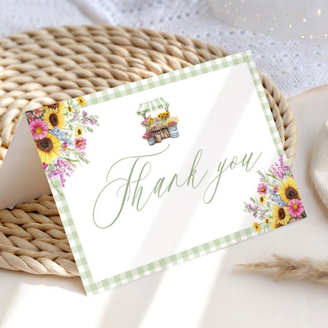 Tarjeta de agradecimiento Green Gingham Fresh Off  (Green Gingham Fresh Off The Market Thank you Card)