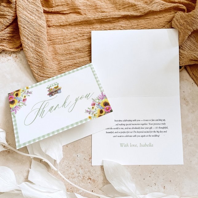 Tarjeta de agradecimiento Green Gingham Fresh Off  (Green Gingham Fresh Off The Market Thank you Card)