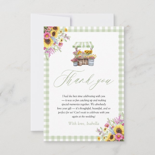 Tarjeta De Agradecimiento Green Gingham Fresh Off The Market (Anverso)