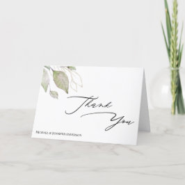 Tarjeta De Agradecimiento Green Gold Botanical Leaves