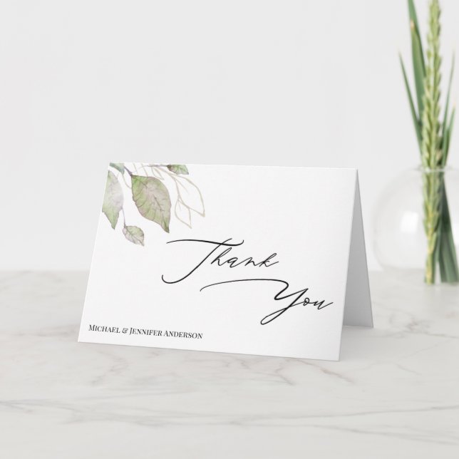 Tarjeta De Agradecimiento Green Gold Botanical Leaves (Anverso)