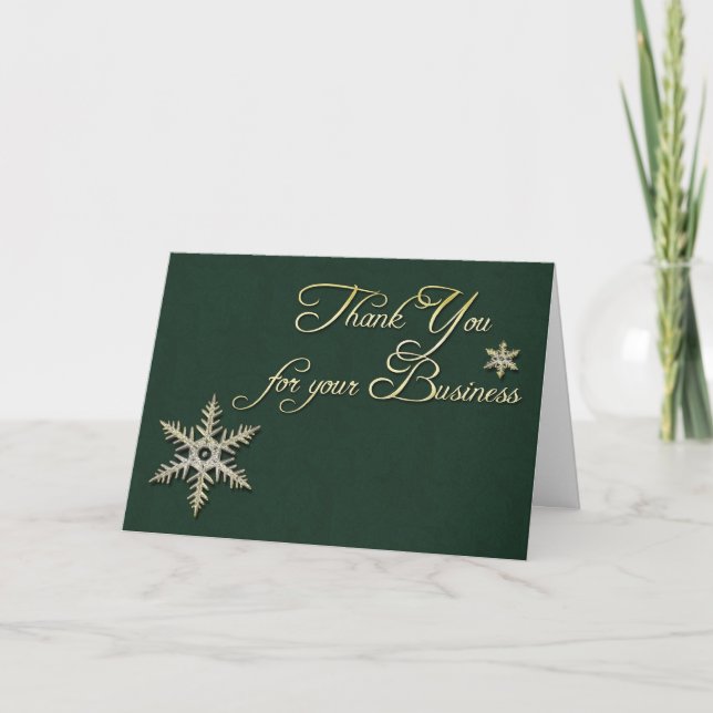 Tarjeta De Agradecimiento Green Gold Snowflake Gracias (Anverso)
