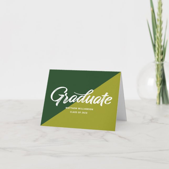 Tarjeta De Agradecimiento Green Graduation Bold Retro Script Cap Icon Simple (Anverso)