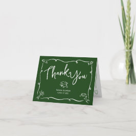 Tarjeta De Agradecimiento Green Hand Drawn Doodle Style Graduation Quirky