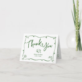 Tarjeta De Agradecimiento Green Hand Drawn Doodle Style Graduation White Fun