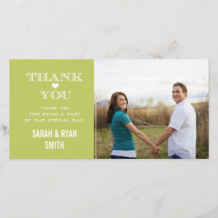 Tarjeta De Agradecimiento Green Heart Boda Foto Gracias Cartas