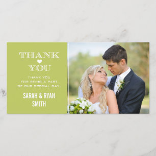 Tarjeta De Agradecimiento Green Heart Boda Foto Gracias Cartas