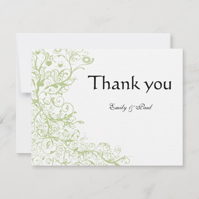 Tarjeta De Agradecimiento Green Hydrangea Birds & Swirls Boda Gracias (Anverso)