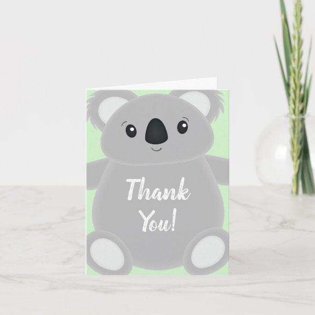 Tarjeta De Agradecimiento Green Koala Bear Baby Shower (Anverso)