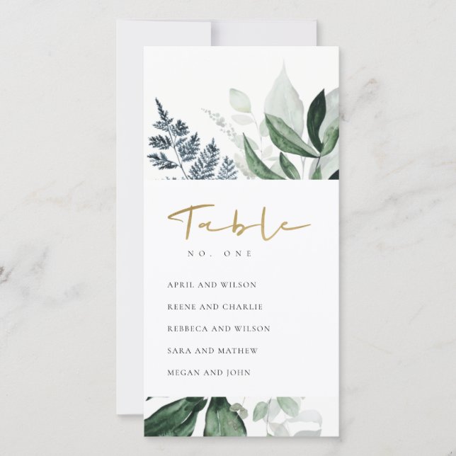 Tarjeta De Agradecimiento Green Leafy Foliage Seating Chart Table Number (Anverso)