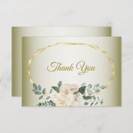 Tarjeta De Agradecimiento Green Leaves Pink Floral Gold Geometric Wedding Th