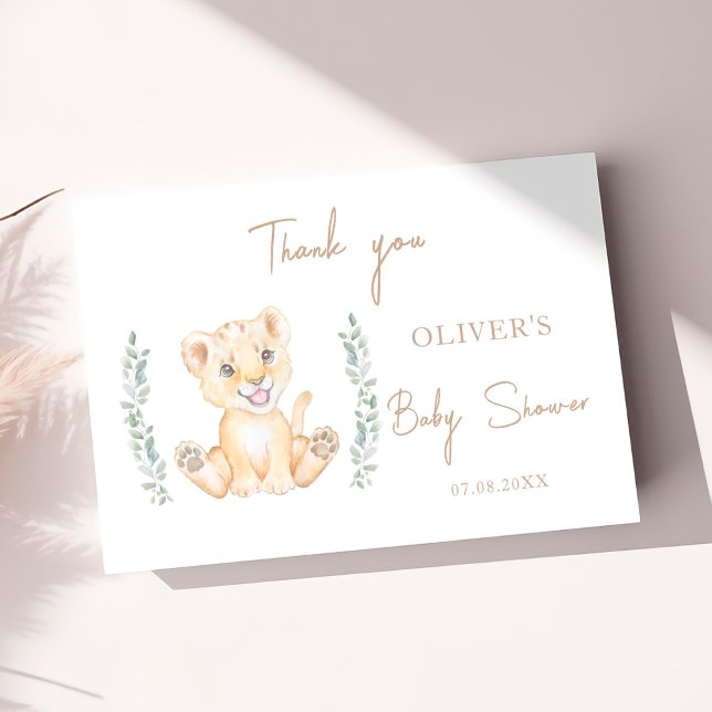 Tarjeta De Agradecimiento Green Lion Safari Boy Baby Shower Gracias (Subido por el creador)