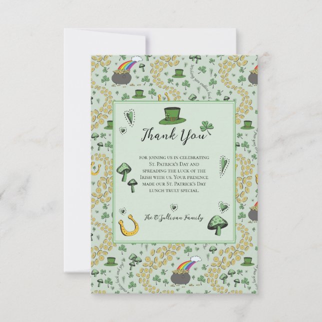 Tarjeta De Agradecimiento Green Lucky St Patricks Day Irish Gracias Card (Anverso)