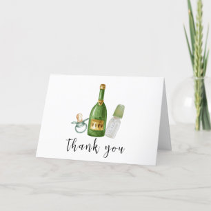 Tarjeta De Agradecimiento Green Minimal Poppin Champagne Botellas Baby Showe