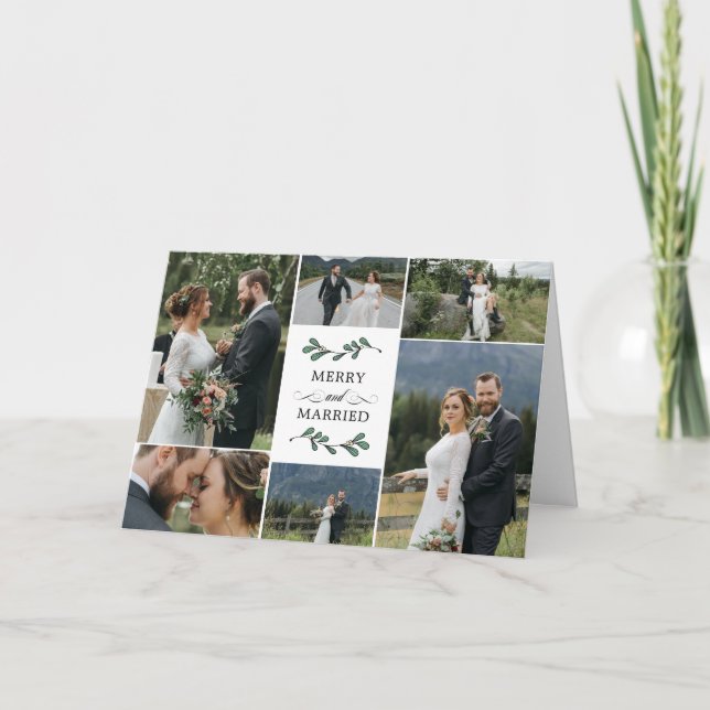 Tarjeta De Agradecimiento Green Mistletoe Merry Married Navidades Gracias (Anverso)