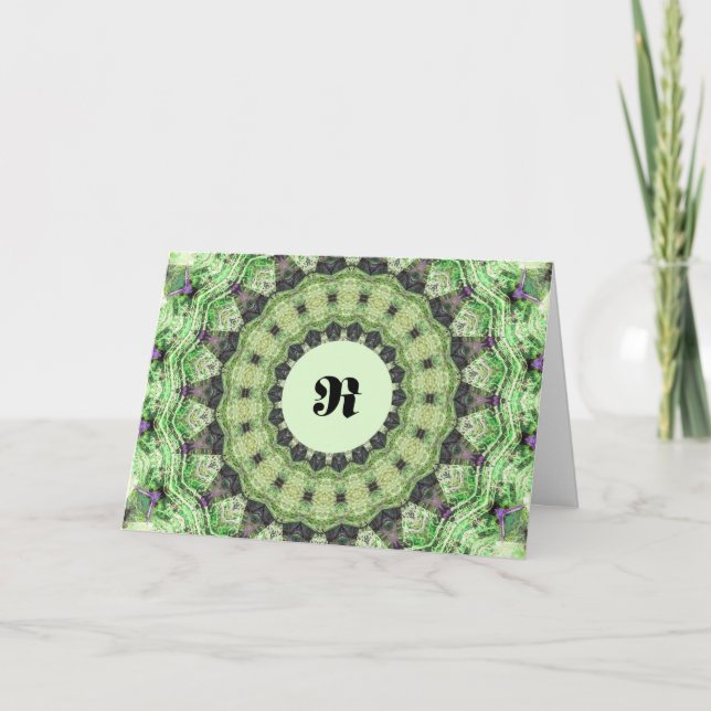 Tarjeta De Agradecimiento Green Monogram R Card, Gracias Regalo, Mandella (Anverso)