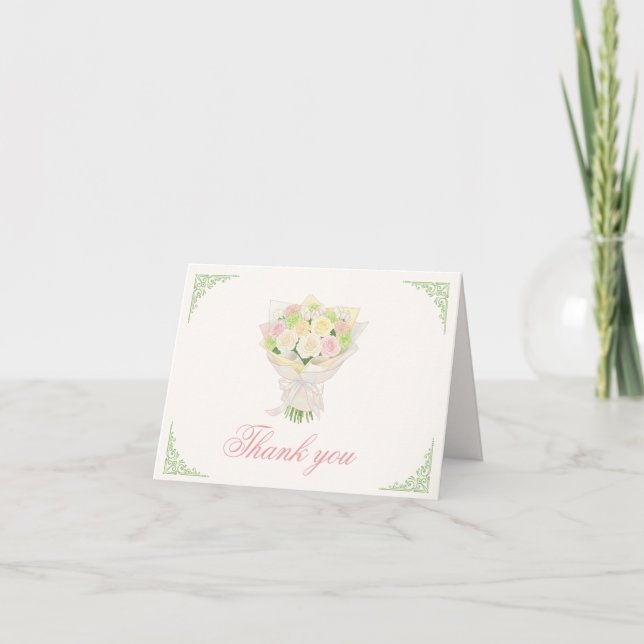 Tarjeta De Agradecimiento green pastel bouquet Elegant Japanese Asian (Anverso)