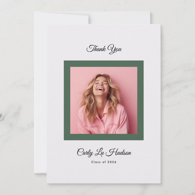 Tarjeta De Agradecimiento Green Purple Minimal High School Photo Grad (Anverso)