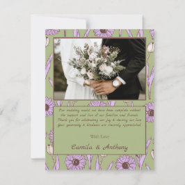 Tarjeta De Agradecimiento Green Purple Retro Y2K Funky Hippie Flower Pattern