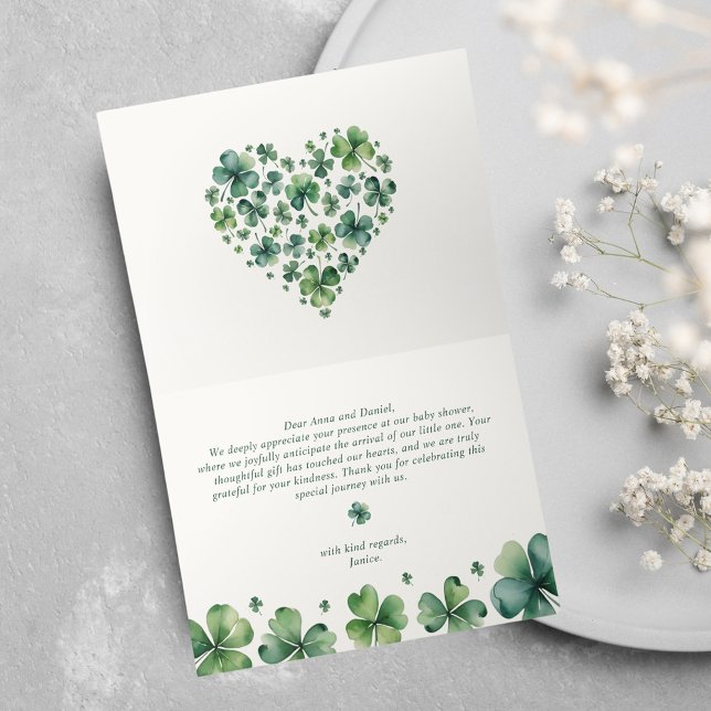 Tarjeta De Agradecimiento Green Shamrock Lucky Charm Baby Shower (Subido por el creador)