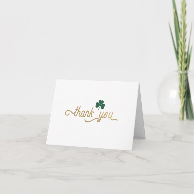 Tarjeta De Agradecimiento Green Shamrock Simple Elegant Folts Gracias (Anverso)