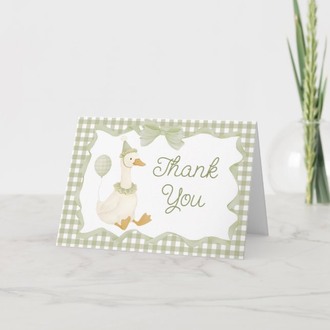 Tarjeta De Agradecimiento Green Silly Goose Baby Shower Thank You Card (Anverso)