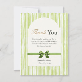 Tarjeta De Agradecimiento Green Stripe Modern Photo Wedding