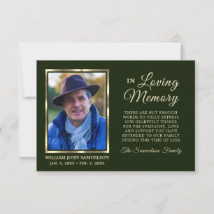 Tarjeta De Agradecimiento GREEN Sympathy Memoria del funeral GRACIAS. Foto