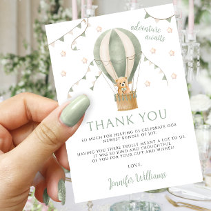 Tarjeta De Agradecimiento Green Teddy Bear Balloon Adventure Baby Boy Shower