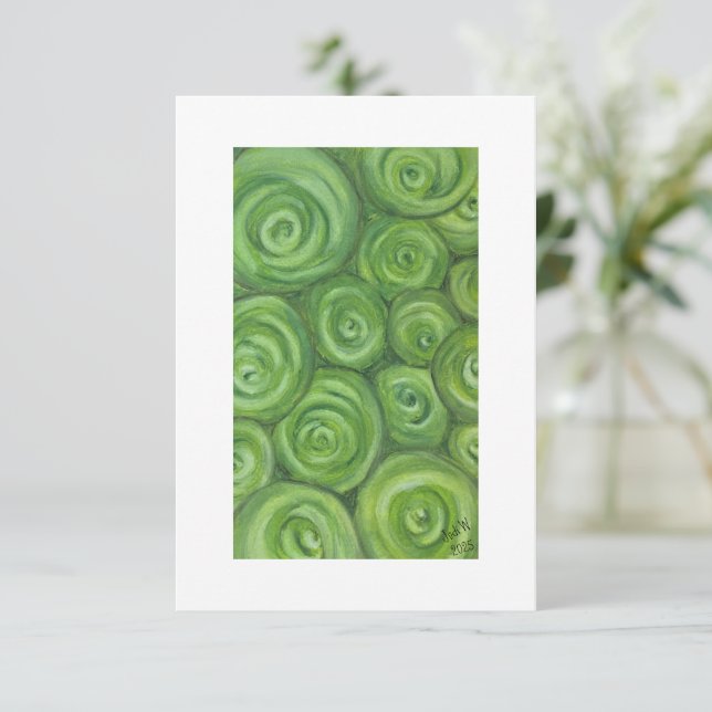 Tarjeta De Agradecimiento Green toned roses - hand-drawn original art. (Anverso de pie)
